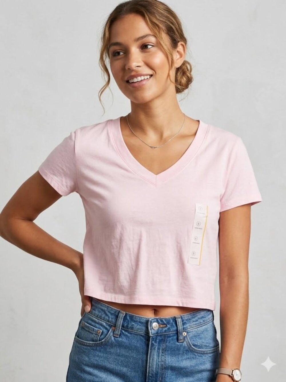 Universal Thread Light Pink V-Neck Cropped Tee